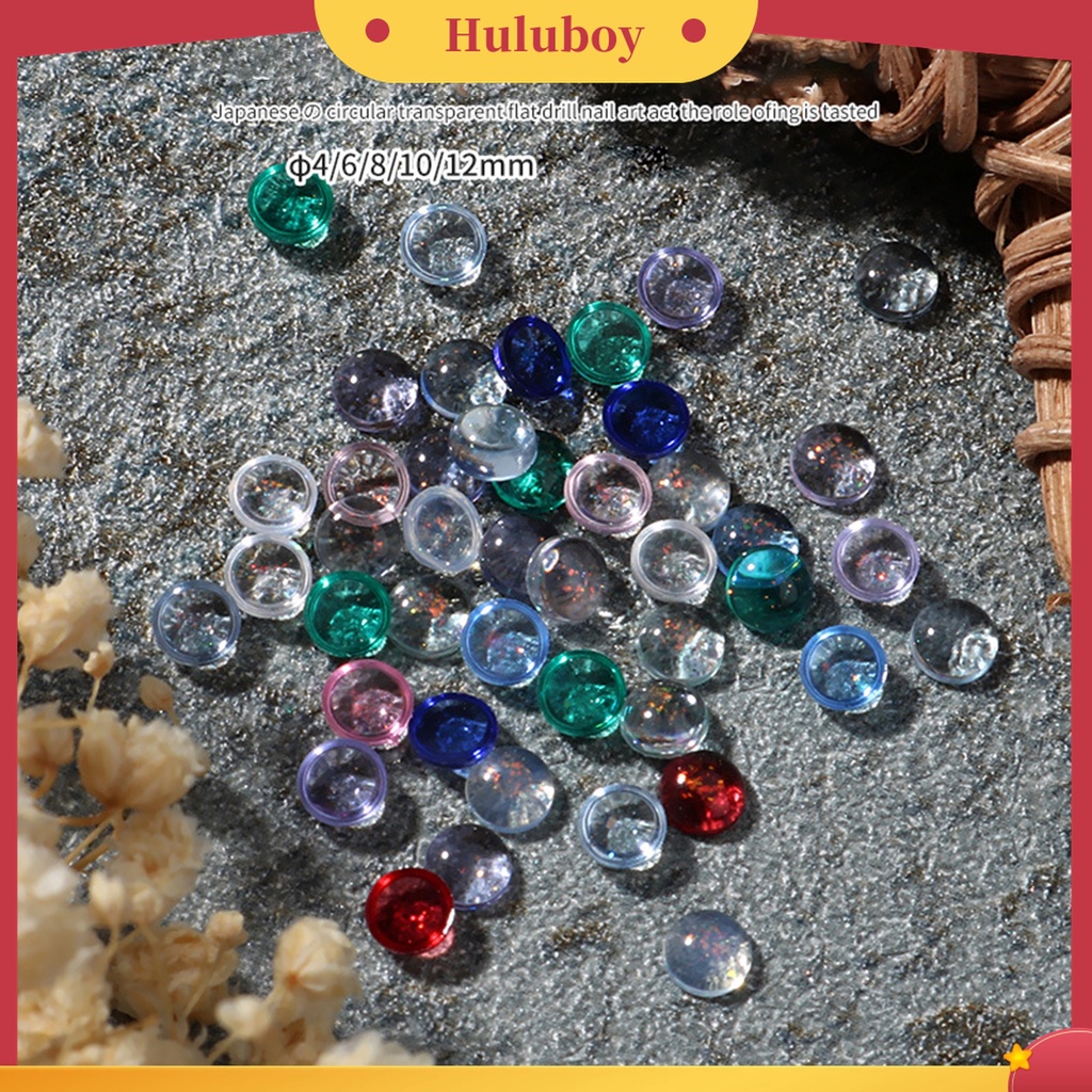 Huluboy Huluboy♡ 100pcs / Kotak Berlian Imitasi Resin Bulat AB Flat Back Warna-Warni Untuk Dekorasi Nail Art / Manicure