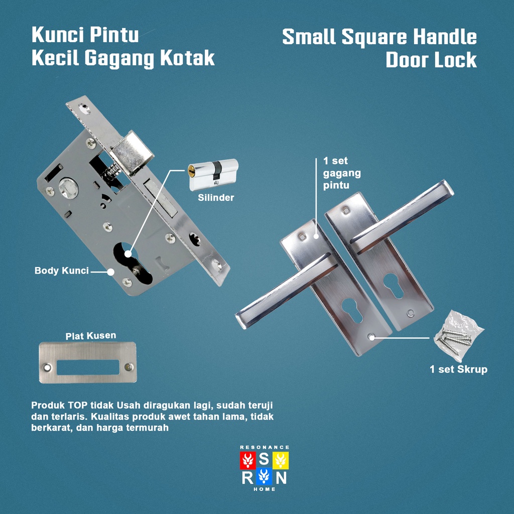 Kunci Pintu Rumah Kotak 15cm Silinder Premium Full Set Resonance Home