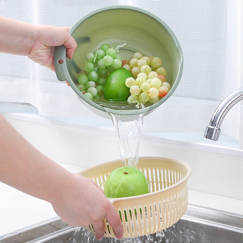 1PCS Household Detachable Round Double-layer Plastic Drain Basket For Washing Vegetables and Noodle Filter Kitchen Essentials