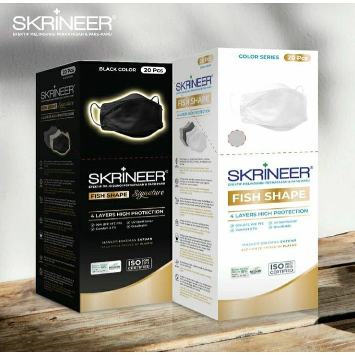 MASKER SKRINEER KF94/ SKRINEER MASKER FISH SHAPE 4 Ply EARLOOP ISI 20 PCS [EXP 2026]