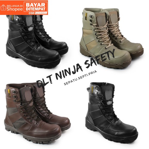 BAYAR DI TEMPAT !! Sepatu PDL Ninja pria Boots Safety Ujung Besi Sleting Samping Sepatu Bikers