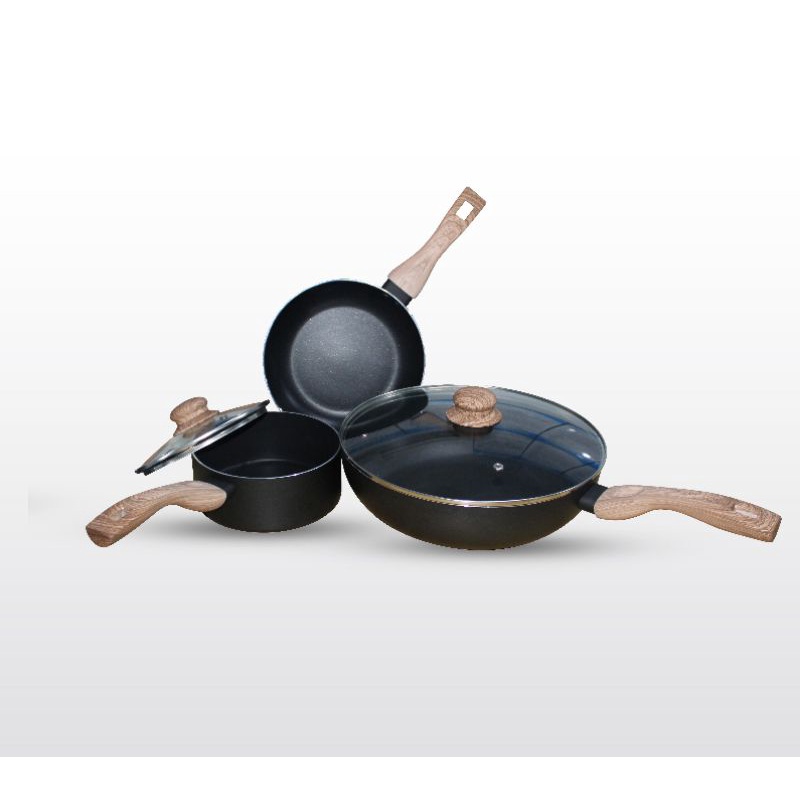 AL QOLAM - ZUKAMURA BLACK LUXURY PAN SET ALAT MASAK ANTI LENGKET