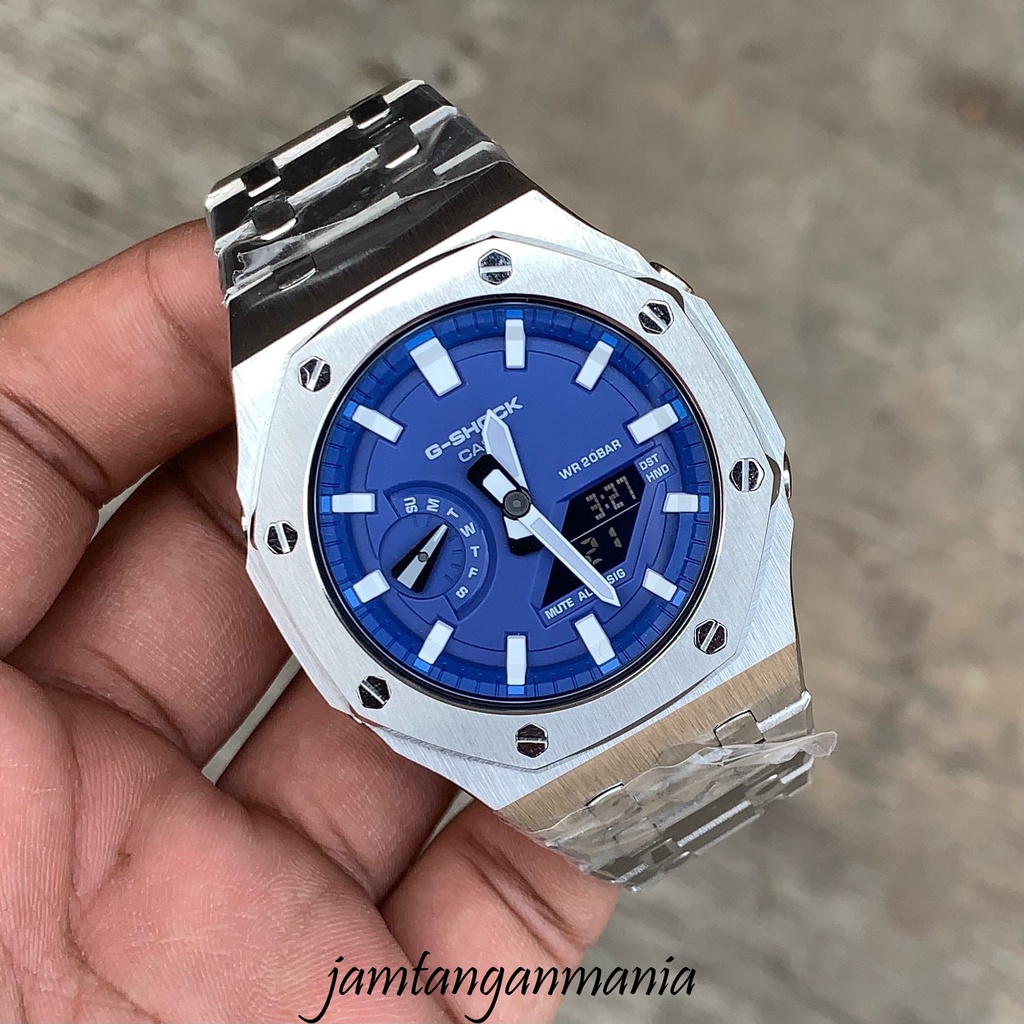 Jam Tangan G-Shock GA2100 GA-2100 GA 2100 Original Custom Strap Bezel Silver Stainless Steel Mesin/ 