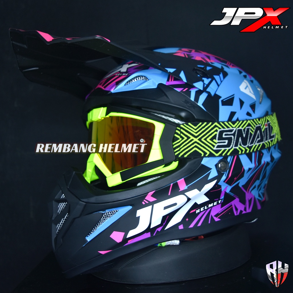 HELM JPX CROSS_FOX1 X33 - BLUE DOFF PAKET GANTENG GOOGLE SNAIL HELM JPX KLX ORIGINAL HELMET MOTO TRAIL SUPERMOTO HELM FULL FACE MOTO CROSS TERBAIK-MX30 STABILLO/RED
