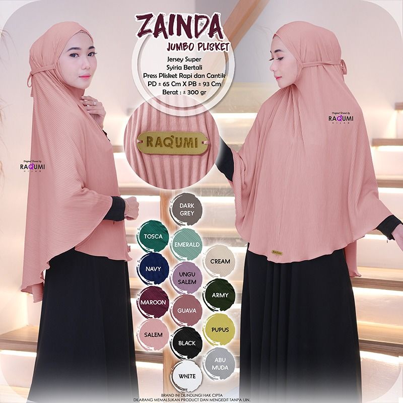 Bergo ZAINDA Jumbo Plisket Ori RAQUMI Hijab-2