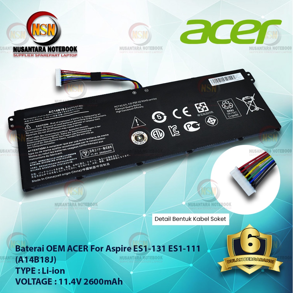 Baterai OEM For Laptop Acer Aspire ES1-131 ES1-111 AC14B18J