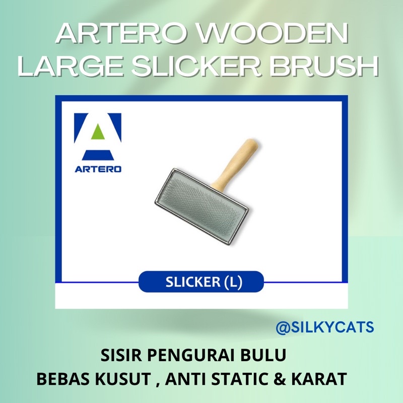 ARTERO WOODEN SLICKER BRUSH LARGE . Sisir pengurai bulu kucing &amp; anjing anti static dan karat