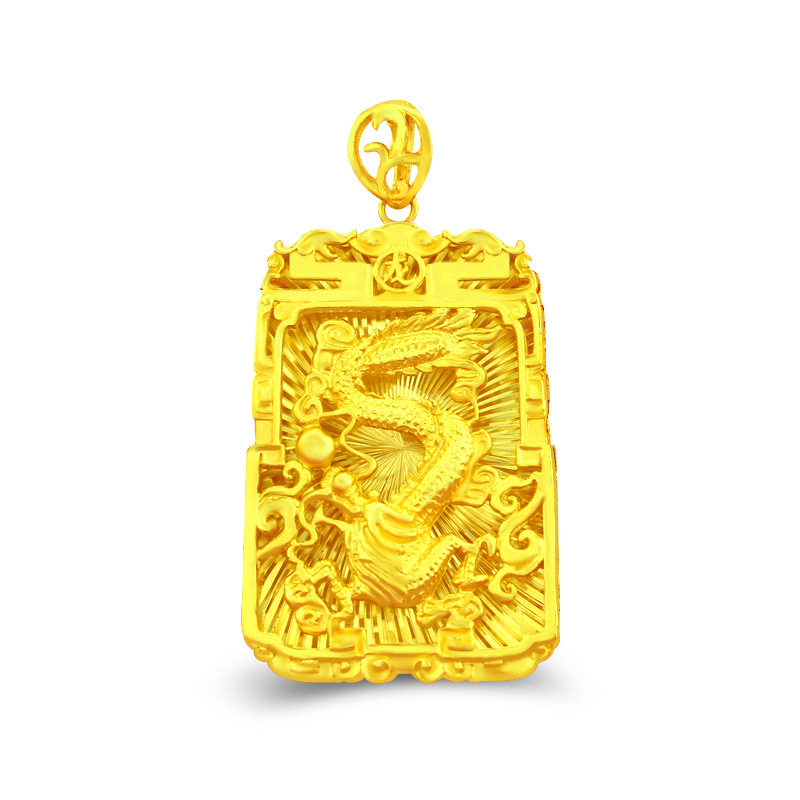 Kalung Rantai Emas Asli Kadar 375 Dengan Liontin Tag Meja Bentuk Naga Untuk Pria