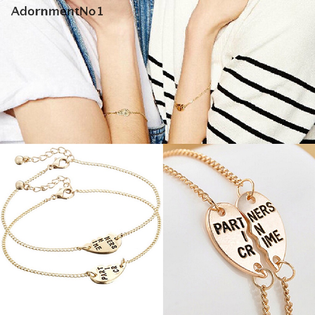 (AdornmentNo1) 2pcs / Set Gelang Tangan Rantai + Liontin Hati Motif Tulisan Best Friends Forever Untuk Wanita