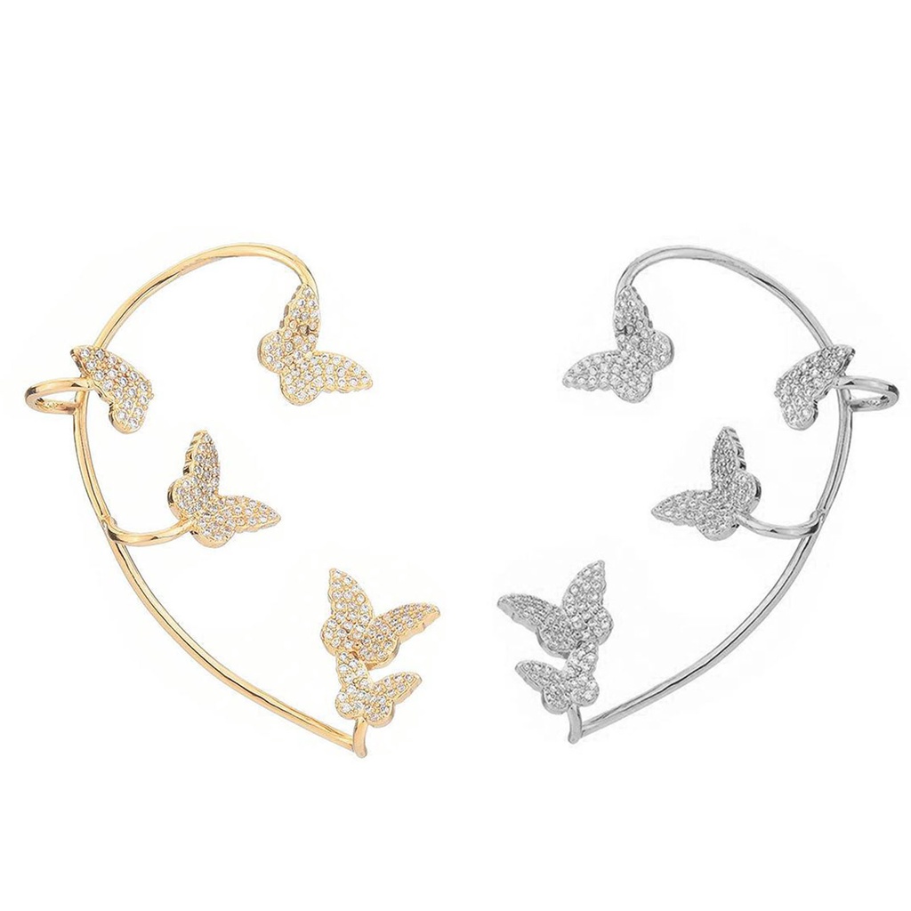 Hu Hu Hu Hu Hu Alat Bantu Pasang Kacamata♡ 1pc Anting Klip Bentuk Kupu-Kupu Aksen Berlian Imitasi Untuk Pernikahan