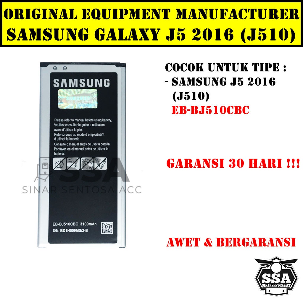 Baterai Samsung Galaxy J510 J5 2016 Original OEM Battery Batre Batrai ORI HP Samsung Garansi Awet