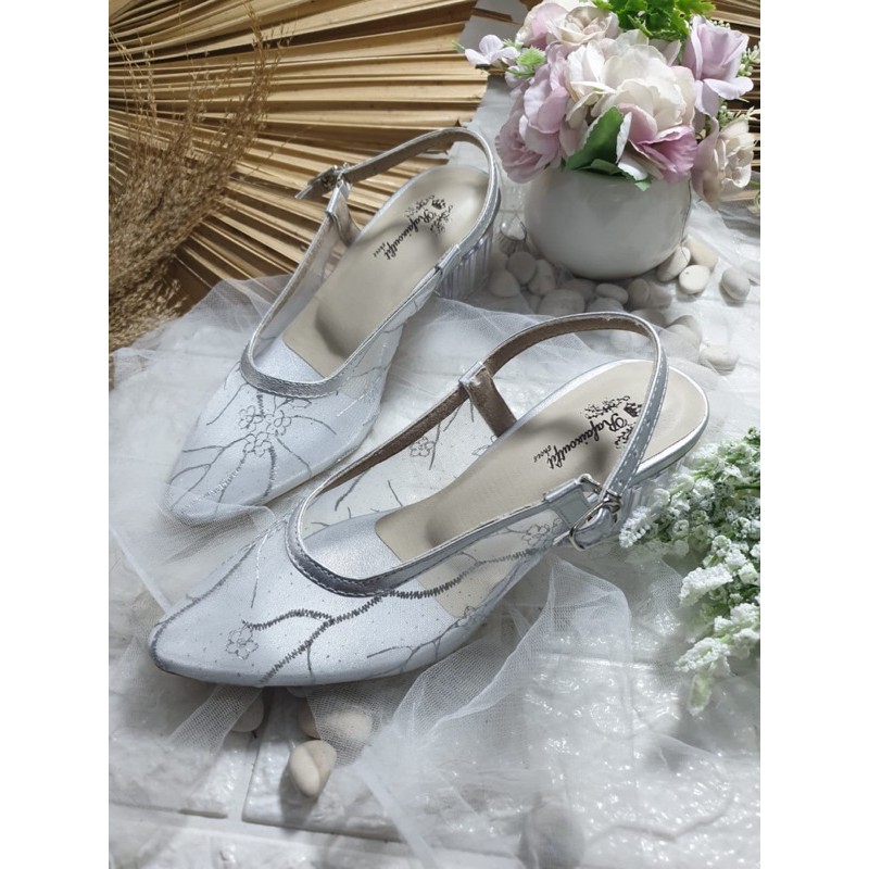 Clarissa silver lace cantik tinggi 5cm hak kaca