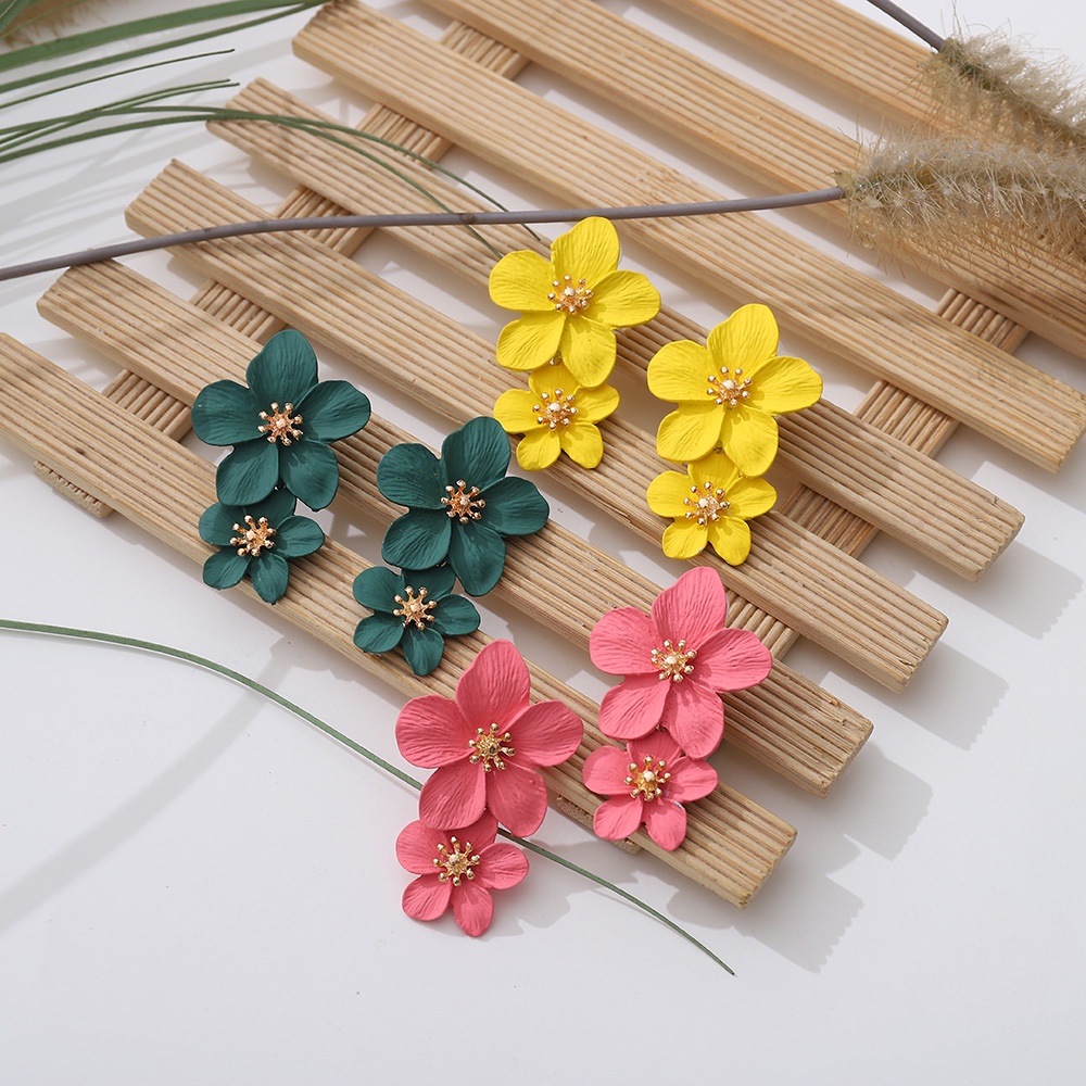 Anting Tusuk Gantung Desain Bunga Ganda Ada 8 Warna Gaya Simple Kreatif Untuk Wanita