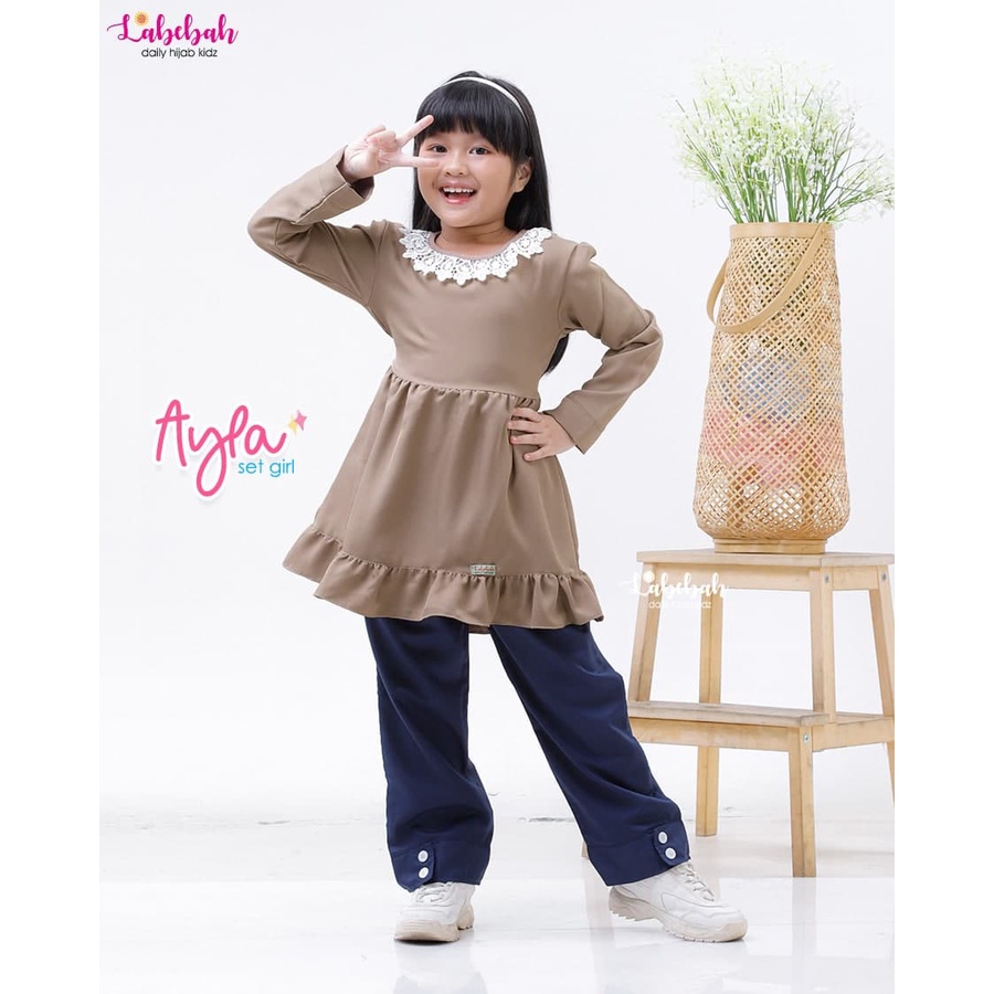 ( USIA 6 - 9 TAHUN ) STELAN CELANA ANAK PEREMPUAN SYARI ORIGINAL LABEBAH AYLA SET CELANA TOYOBO FODU