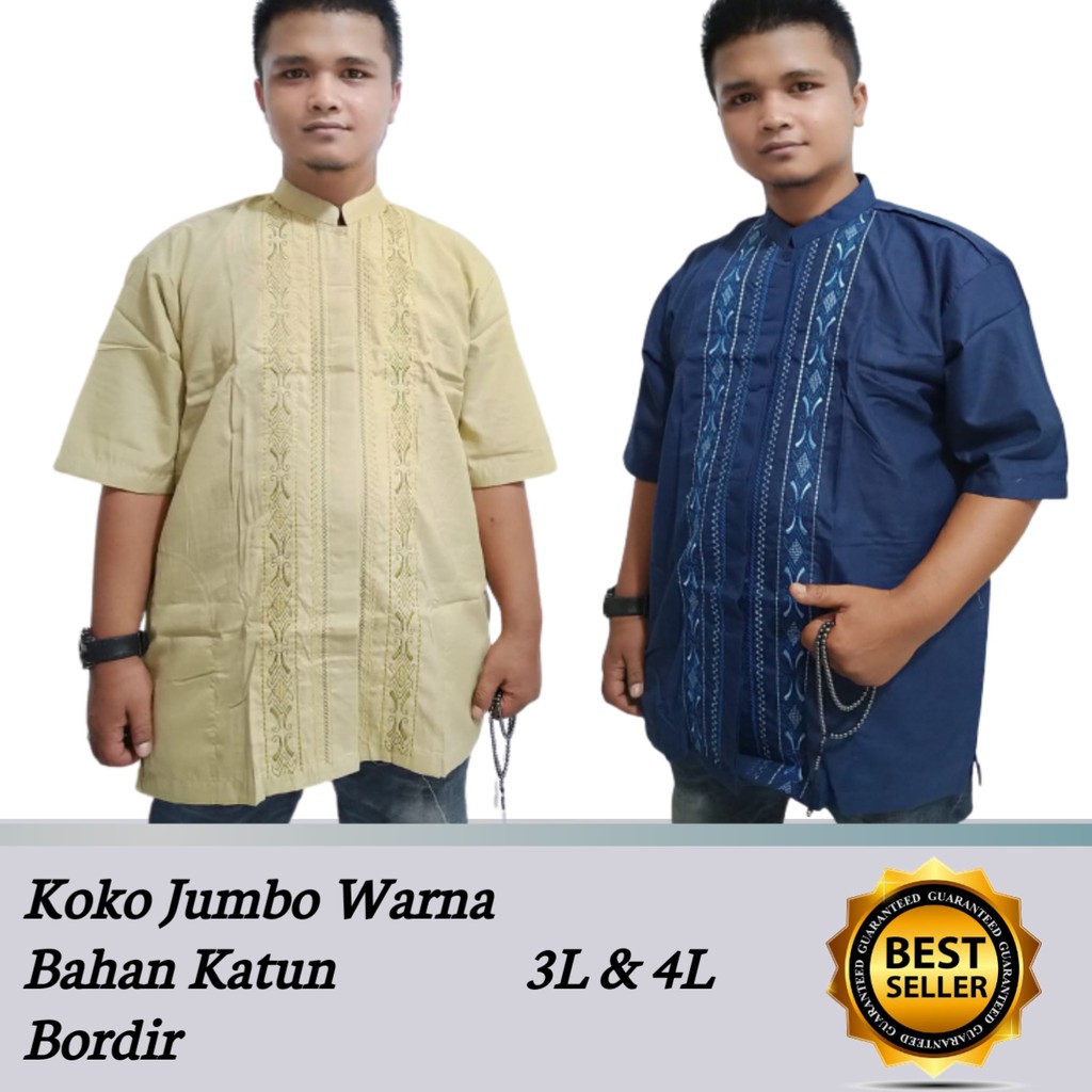 Baju koko pria dewasa Berwarna ukuran jumbo bahan katun motif bordir/bayar di tempat