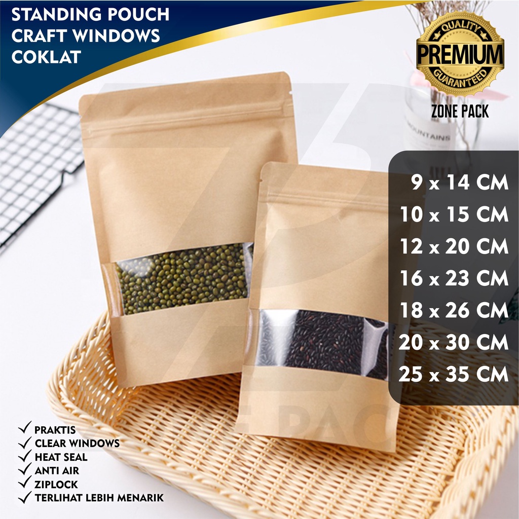 Jual Standing Pouch Craft Windows Warna Coklat I Kemasan Kopi I Kemasan ...