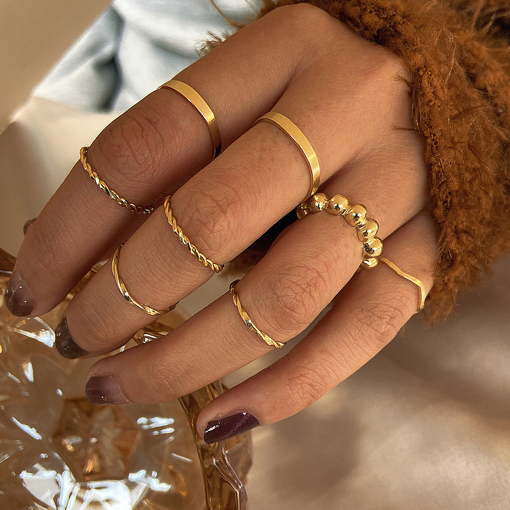 YEEZII Simple Gold Wave Ring Set Exquisite Geometric Circle Twisted Knotted Twist Line Rings Women Jewelry Accessories