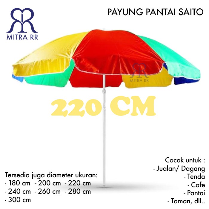 Payung Pantai UV Pelangi Taman Cafe Tenda Jualan Dagang Parasol Saito 220 cm - Free Packing Bubble Wrap dan Dus