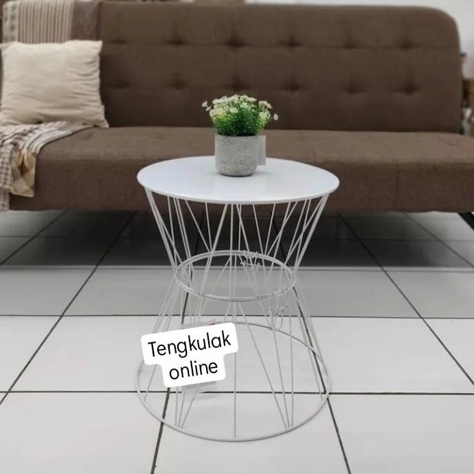 Meja | Meja Tamu Minimalis Hitam Putih Besi Meja Sudut End Table