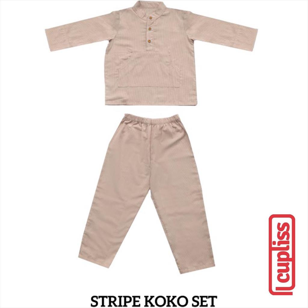 Little Palmerhaus Stripe Koko  Milk Tea Baju Koko Anak