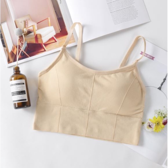 HC Bra Sport Wanita tanpa kawat Model Seamless kode B400 dengan Tali Strap Isi Busa Bergaya Sexy-HC3502 CREAM