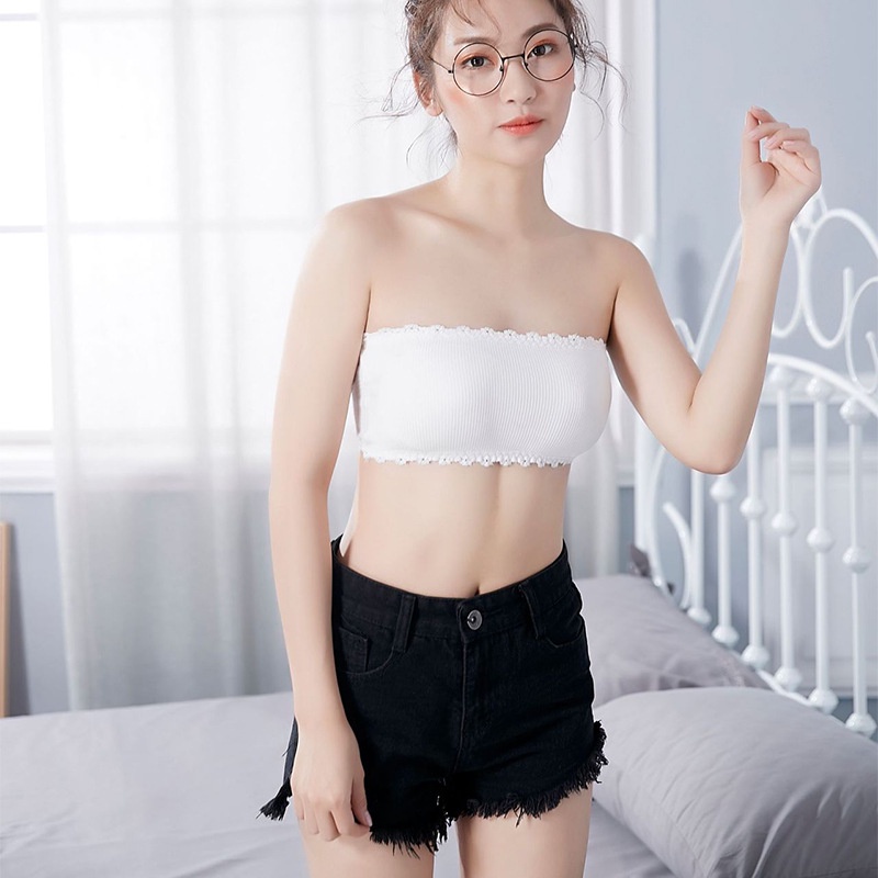 Miss H ~ 204 Bra Crop Sexy Kemben Renda Model Busa Tanpa Tali Crop Top