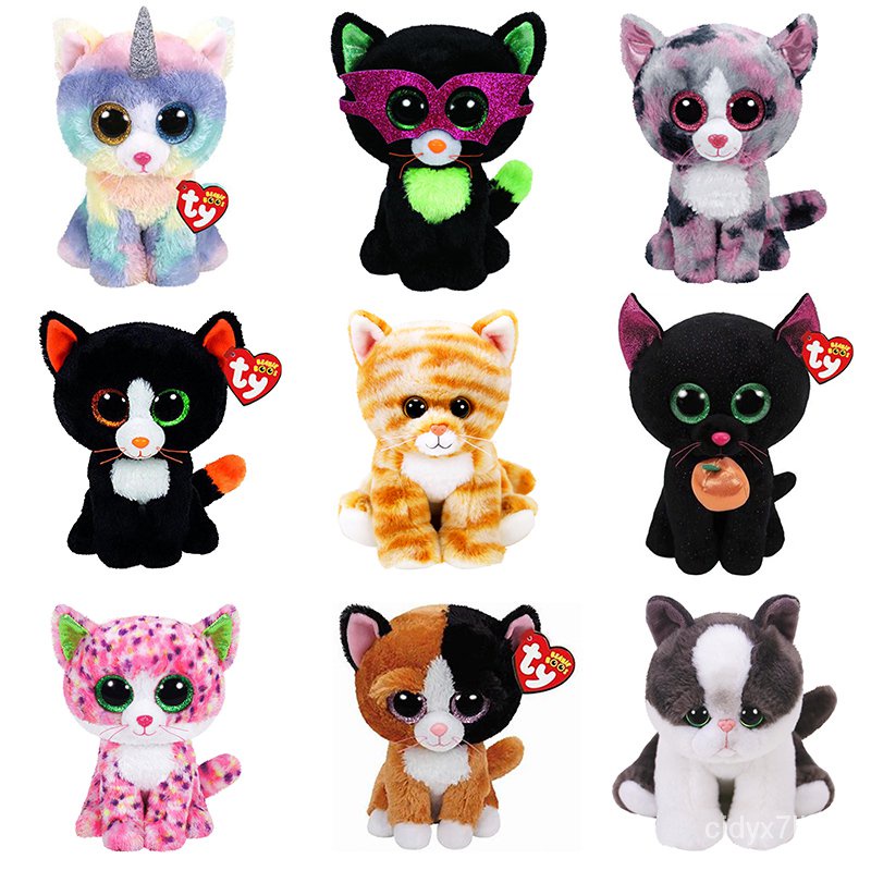 15CM Ty Beanie Glittery Big Eyes Heather Jinxy Lindi Cat Kawaii Soft Stuffed Plush Animal Doll Toy D