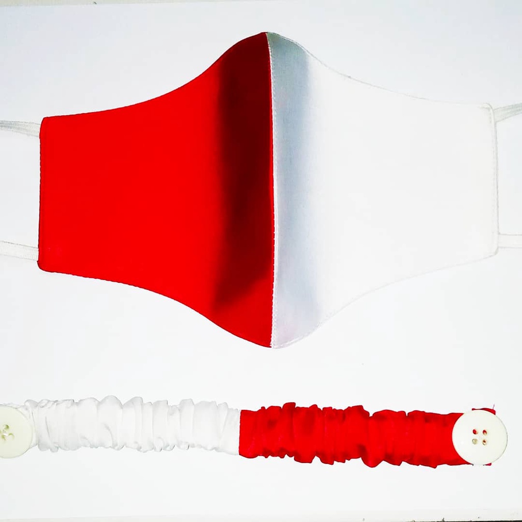 MASKER KAIN SATIN MERAH PUTIH HIJAB/ NON HIJAB