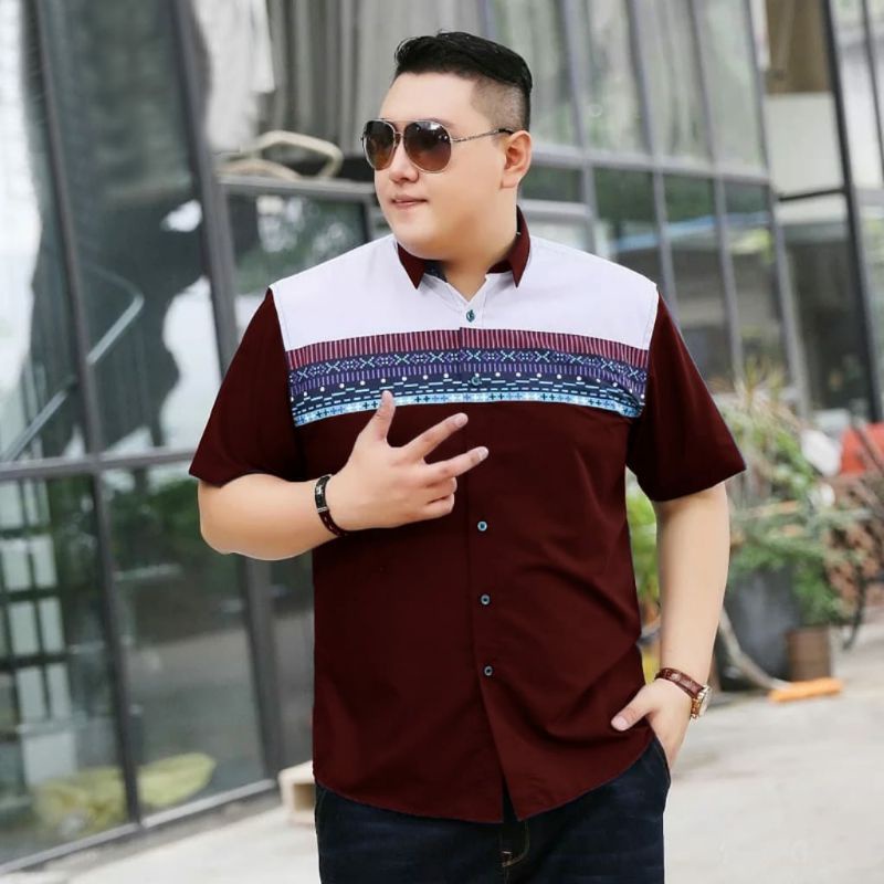 G KEMEJA JUMBO BRAYEN XXL Kemeja JUMBO Pria Lenga Pendek bahan katun super sonic Ld120 Pb 75 Premium