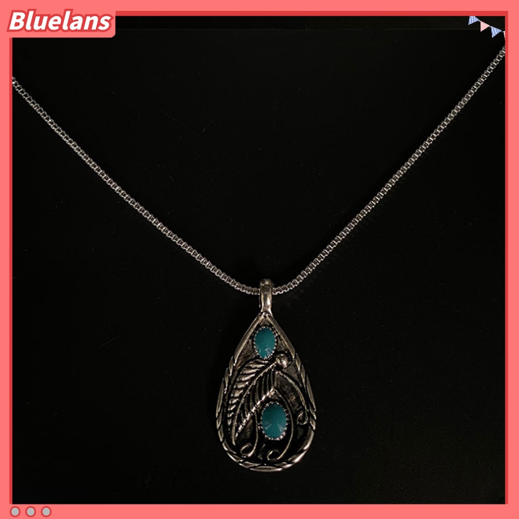 Kalung Liontin Batu Pirus Bentuk Tetesan Air Bahan Alloy Gaya Vintage Untuk Unisex