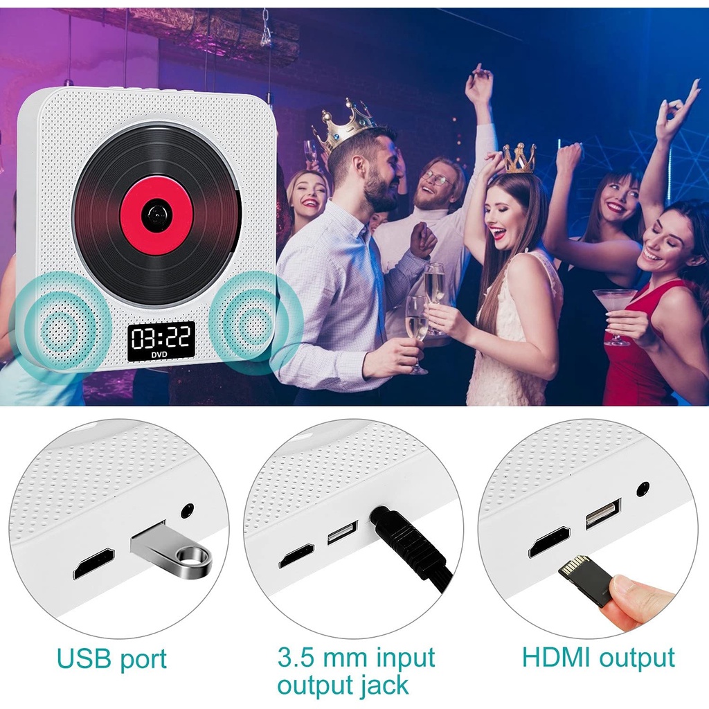 Portable CD DVD Music Player Wall Mountable Bluetooth CD Player dengan Layar Home Audio dengan Remot