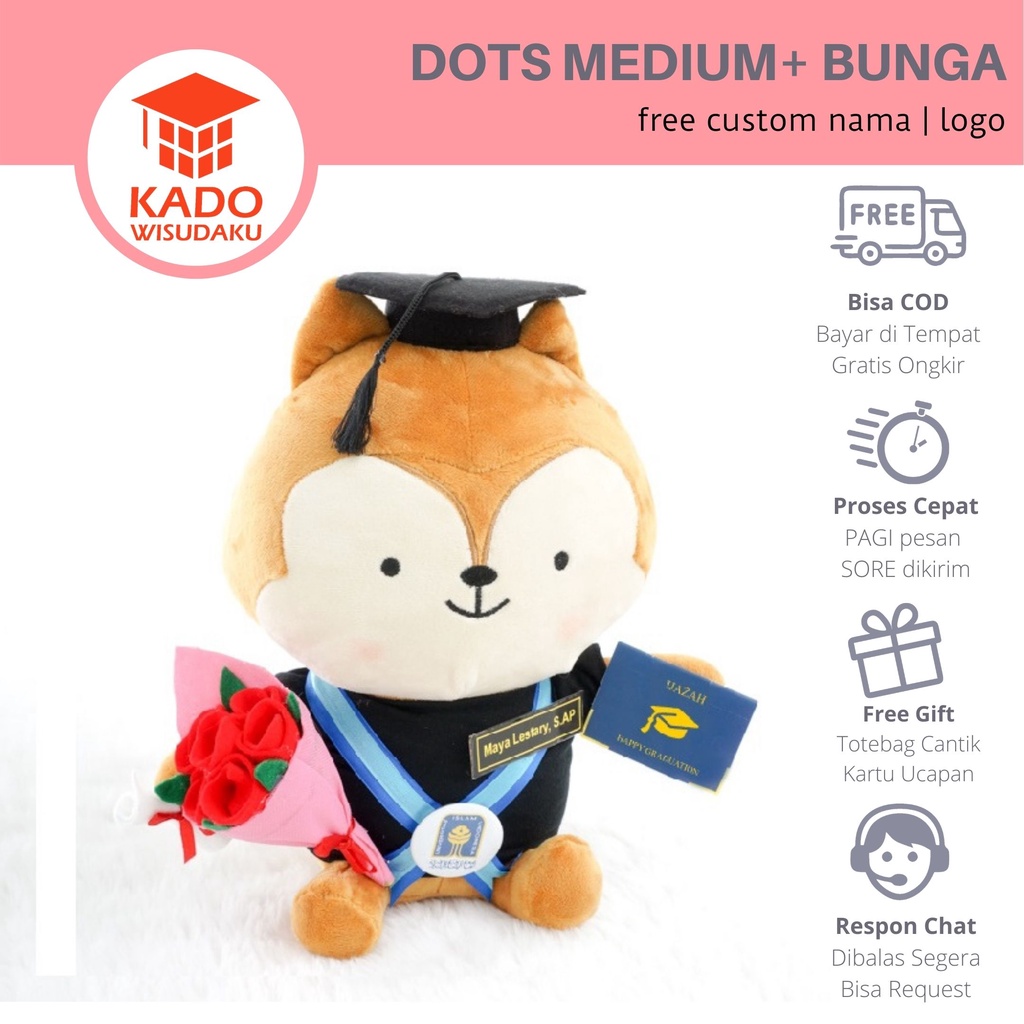 Boneka Wisuda  Descendants Of The Sun / DOTS Medium dengan Mini Bunga
