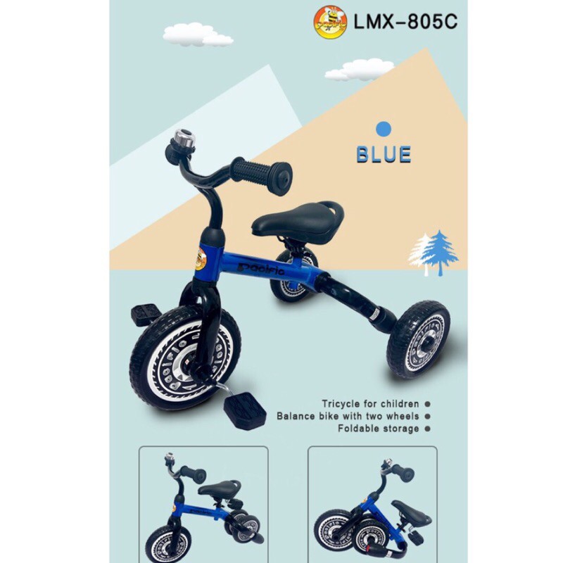 Sepeda anak roda tiga pacific LMX-805C bisa di buat balance bike dan di lipat harga murah