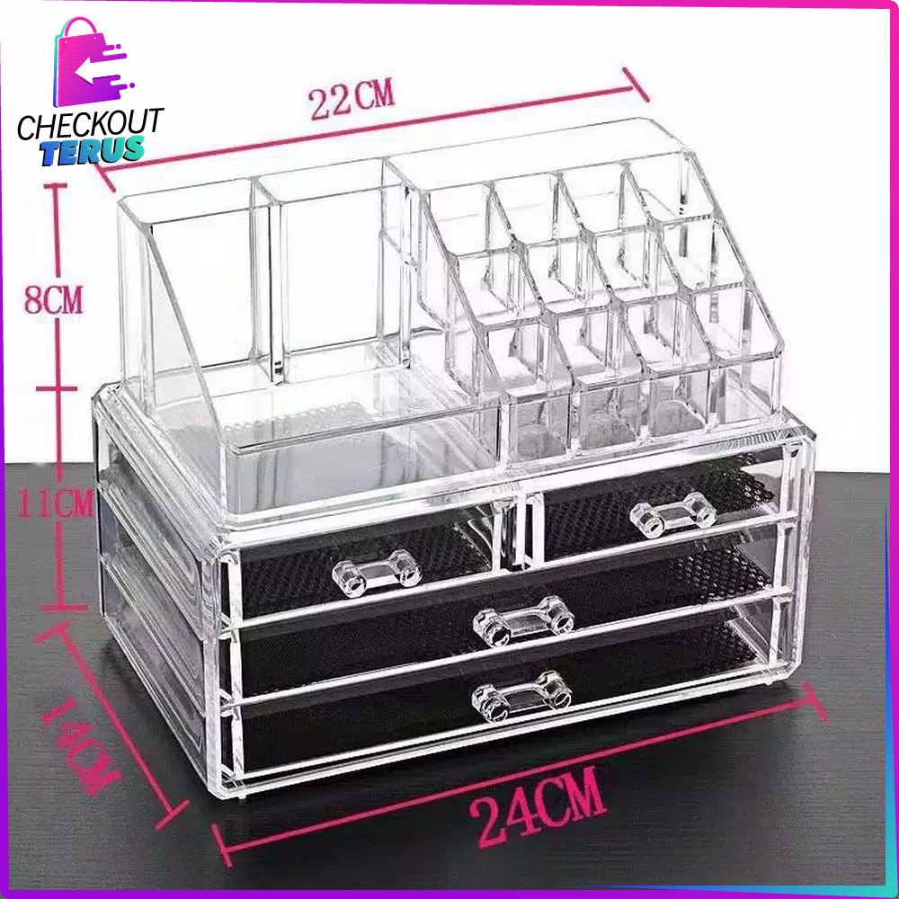 CT K16 Kotak Make Up Acrylic dengan 3 Laci Multifungsi Tempat Penyimpanan Rak Serbaguna Storage Box Cosmetic Rak Kosmetik Organizer