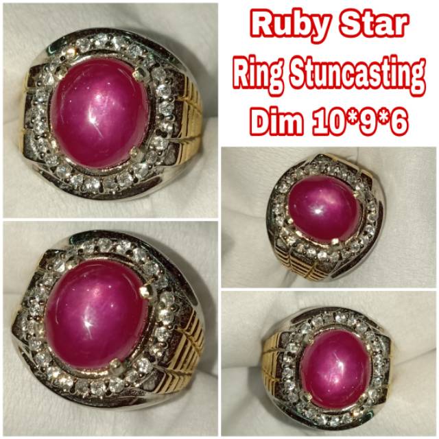 Cincin permata batu ruby star asli jaminan natural/ruby mozambik/ruby jhonson/cincin pria/ring perak