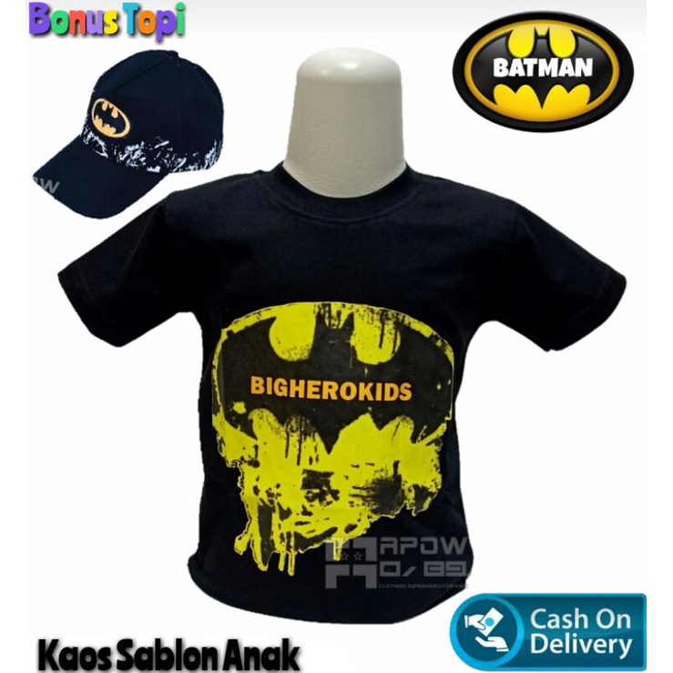 COD baju anak laki laki baju kaos anak sablon betmen paket hemat bonus topi betmen bordir baju kaos anak baju kaos oblong anak topi anak usia 1-10 tahun