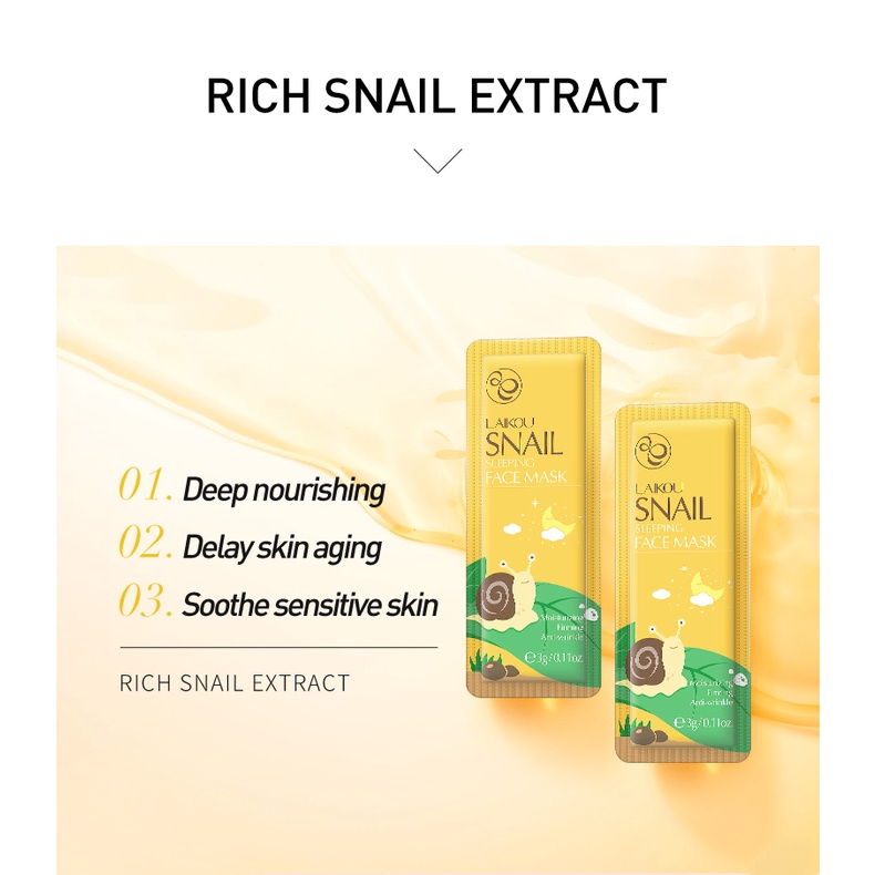 LAIKOU Snail Sleeping Mask Anti Penuaan Meringankan Kerutan Pelembab Krim Malam 3g