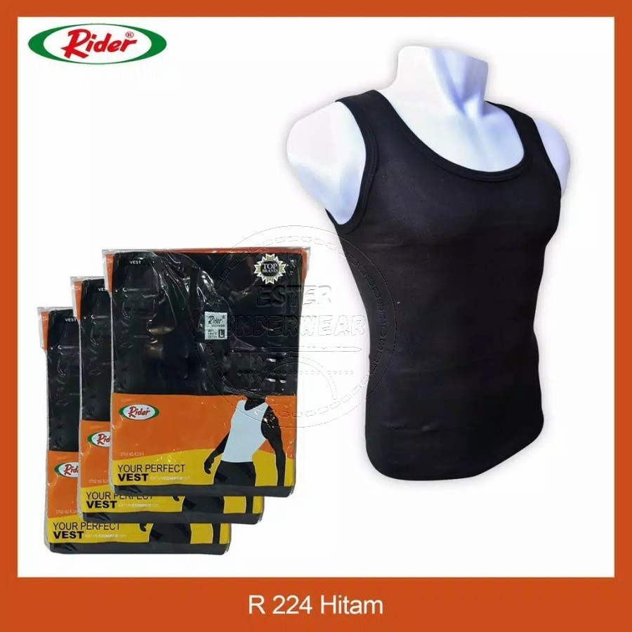 Kaos Singlet Pria RIDER R 224 BW Hitam isi 1/Pack