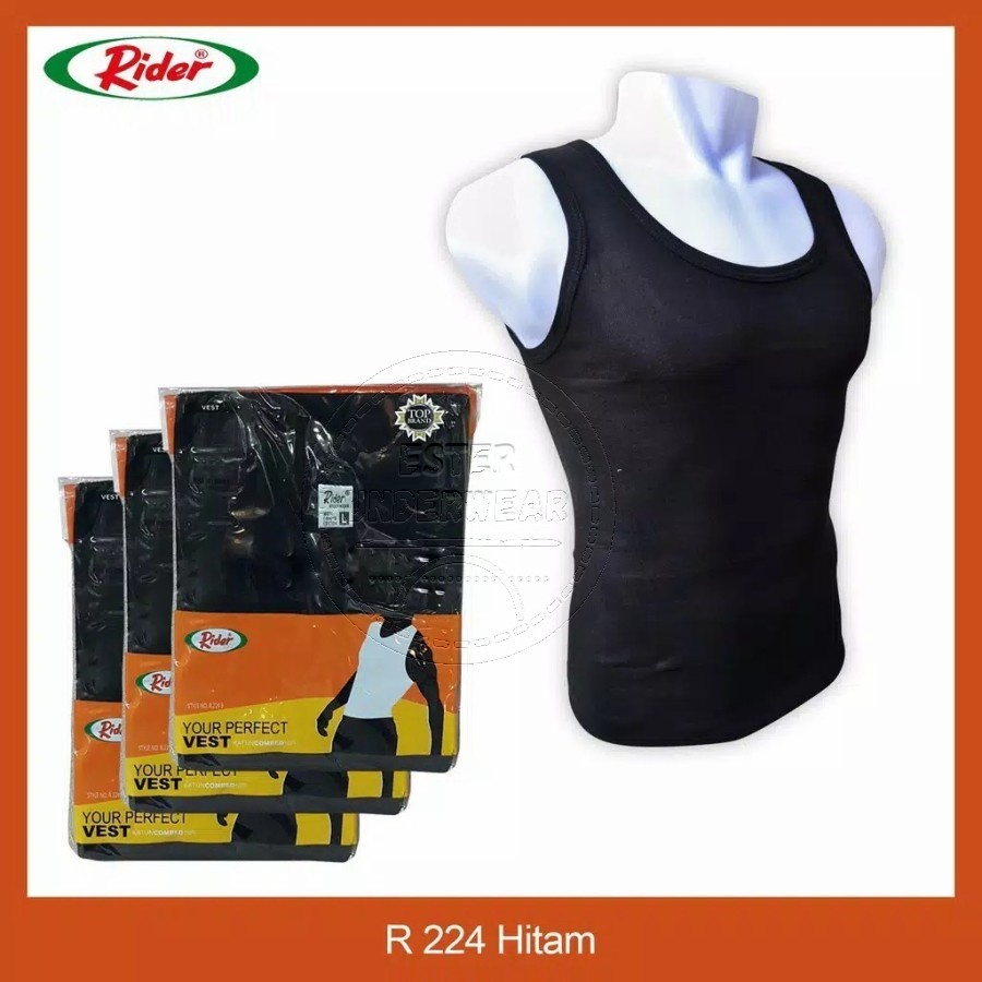 Kaos Singlet Pria RIDER R 224 BW Hitam isi 1/Pack