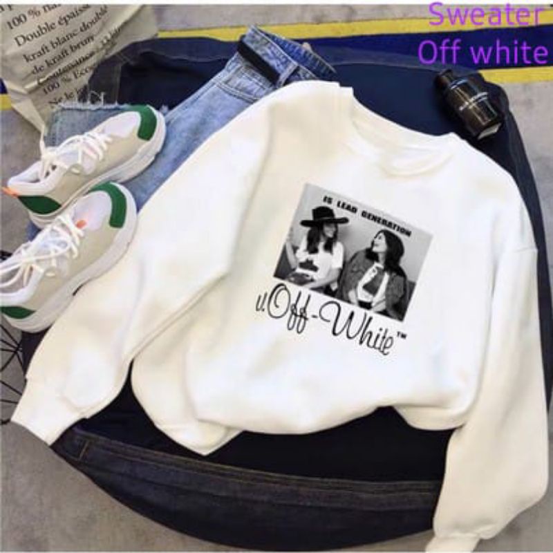 Sweater Oversize Crop Off White IL - Baju Atasan Wanita