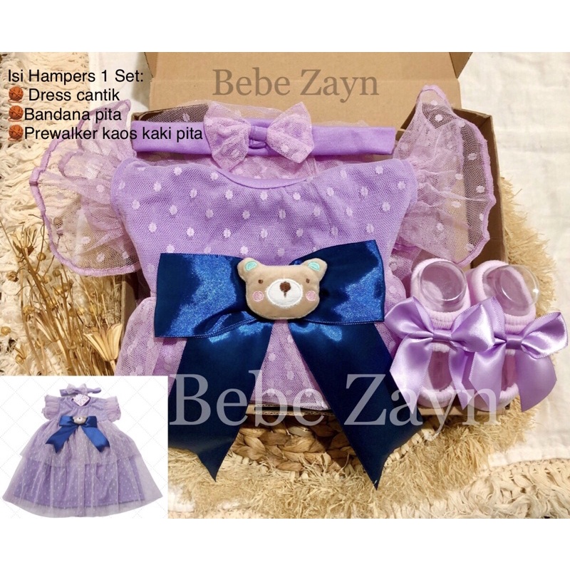 {BEBE ZAYN} Hampers baby/ hampers bayi/ baby gift/ kado bayi/ baby newborn/ Baby Girl/ Flowery Dress Set-Lacey Bear Purple