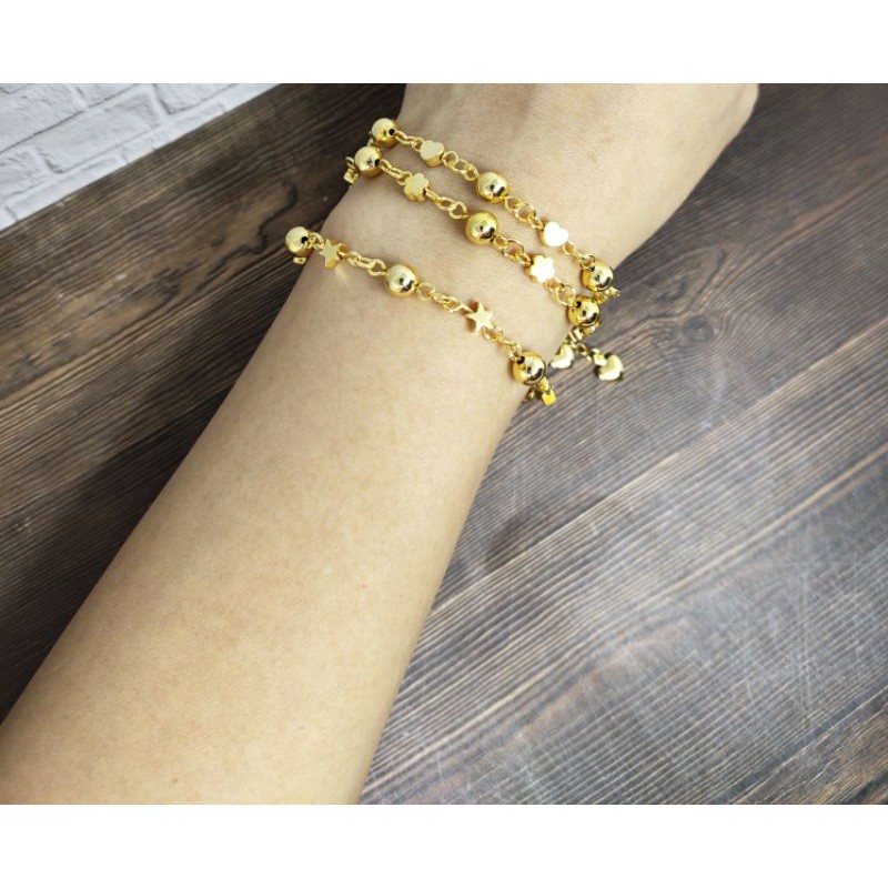 Fifi Fashion Gelang Tangan bola Kombinasi Bunyi Lapis Emas Perhiasan Imitasi Gold 18K 28#