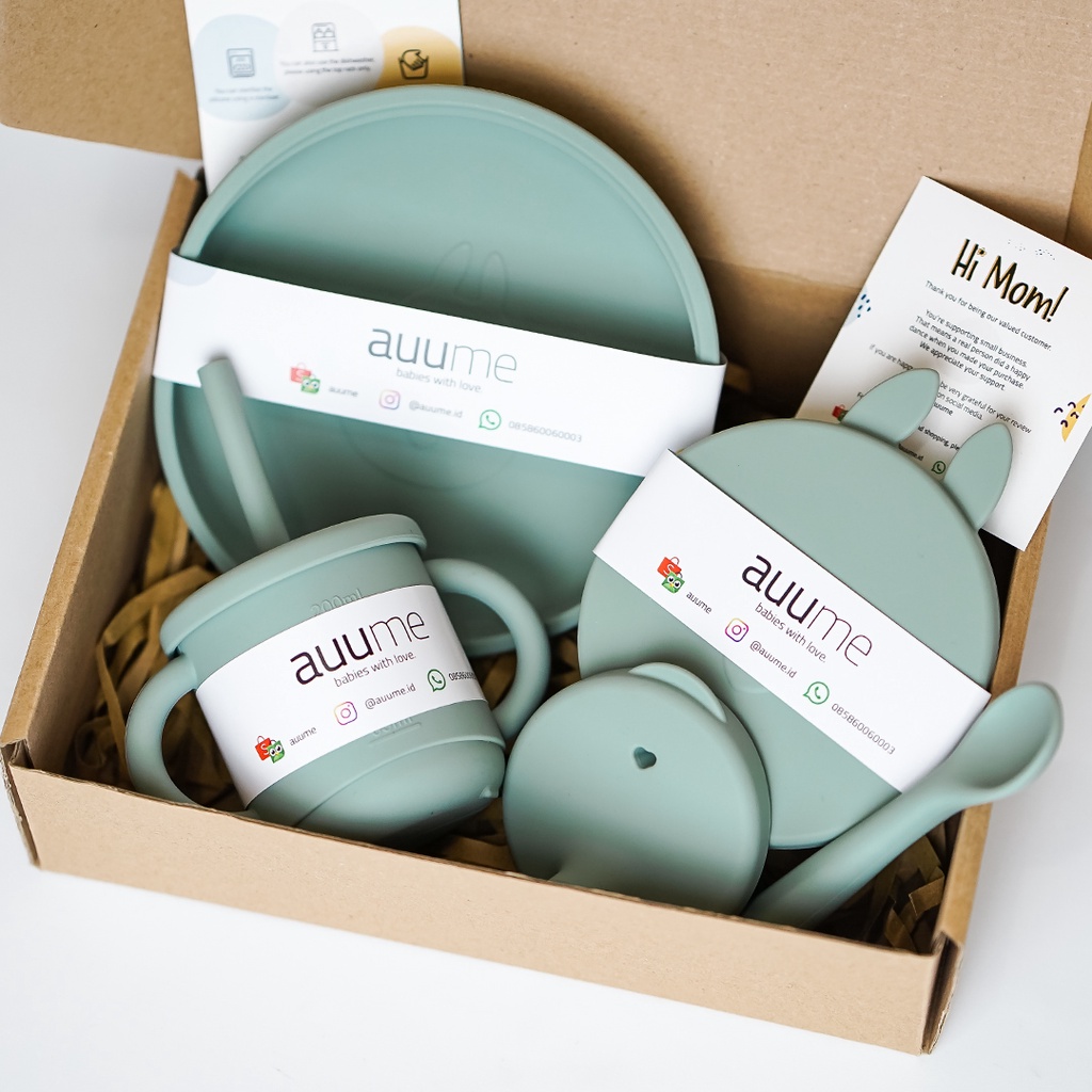 Auume - Silicone Bunny Plate Set Piring Mangkok Sendok Gelas Bayi | Baby Gift Hampers | Kado Bayi