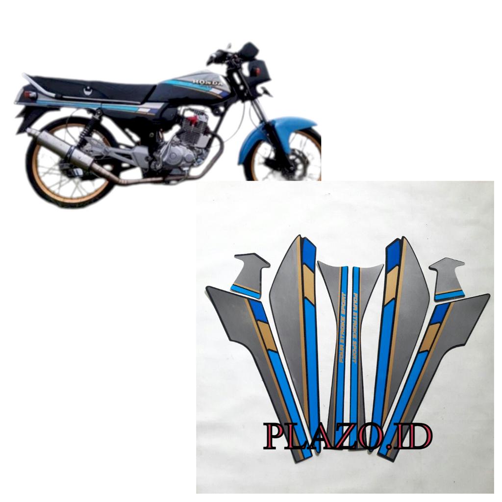 Striping Stiker Honda GL Pro 1992 full hitam-biru