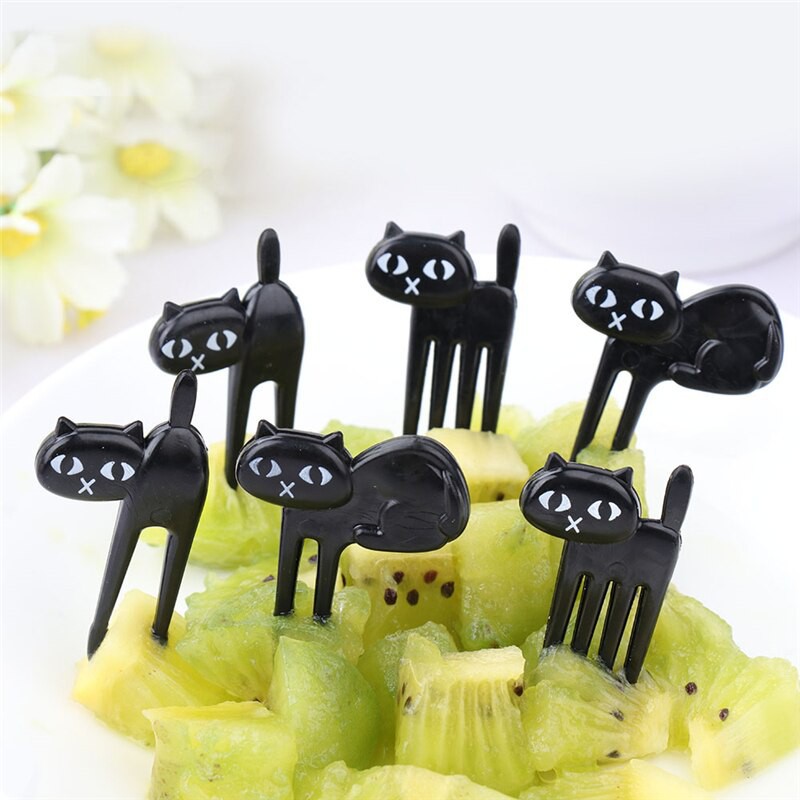 Set Isi 6 Garpu Buah Motif Kucing Isi 6 Food Picks Cat Garpu Set Buah Mini Lucu - Garpu Mini Untuk Buah