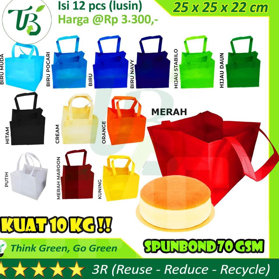 

Terbaru dan terlaris Tas Kue Nasi Box Puding 25x25x22 Goodie Bag Spunbond bukan paper bag dus