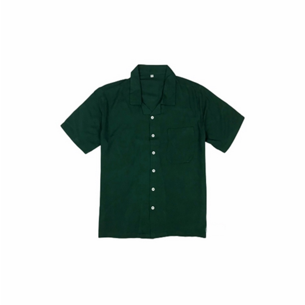 Kemeja Hawai Polos Unisex | Hawaiian Shirt | Cotton Rayon Adem &amp; Lembut | Warna Green Forest