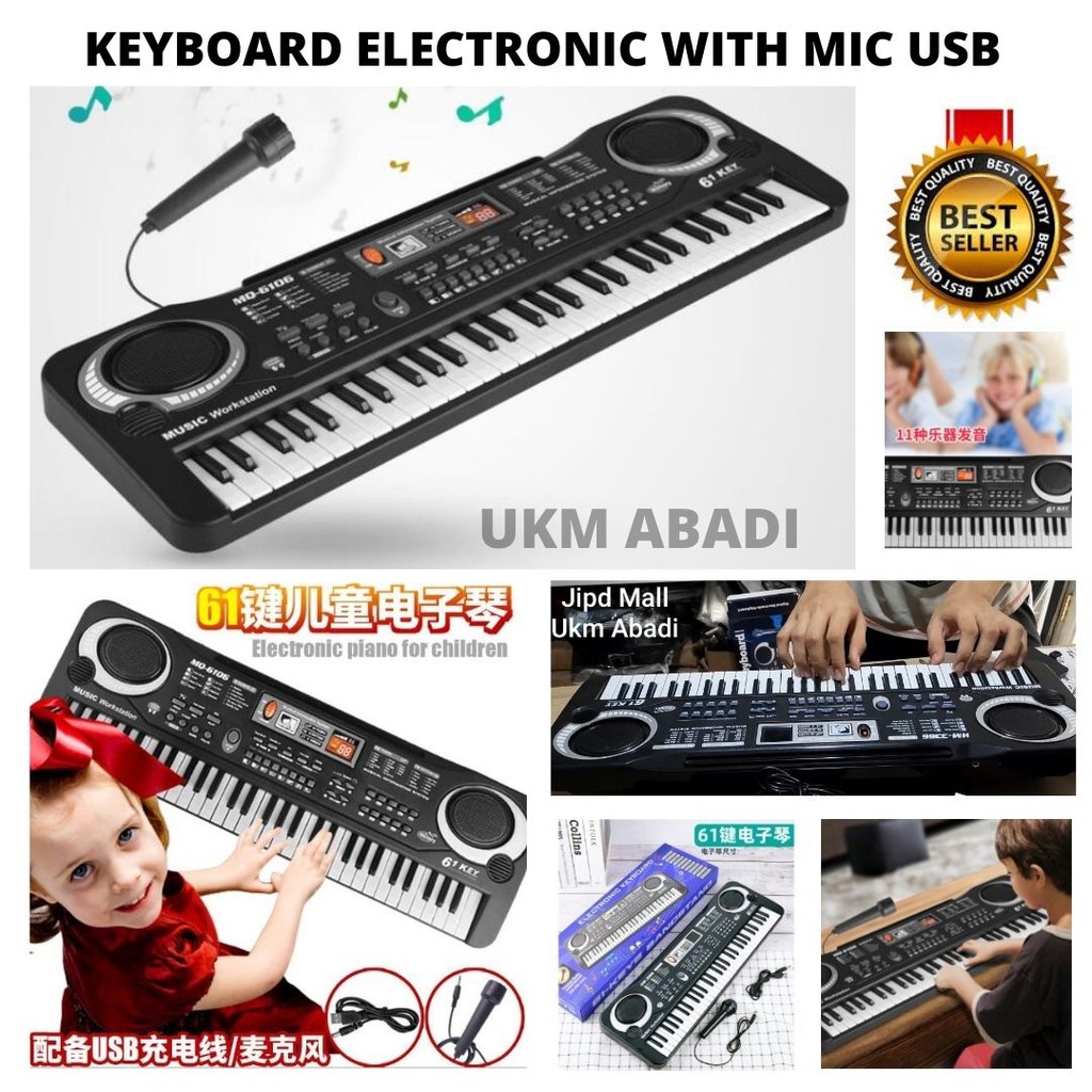 Digital Electronic Keyboard Piano Organ 61 Key With Mic USB 111124