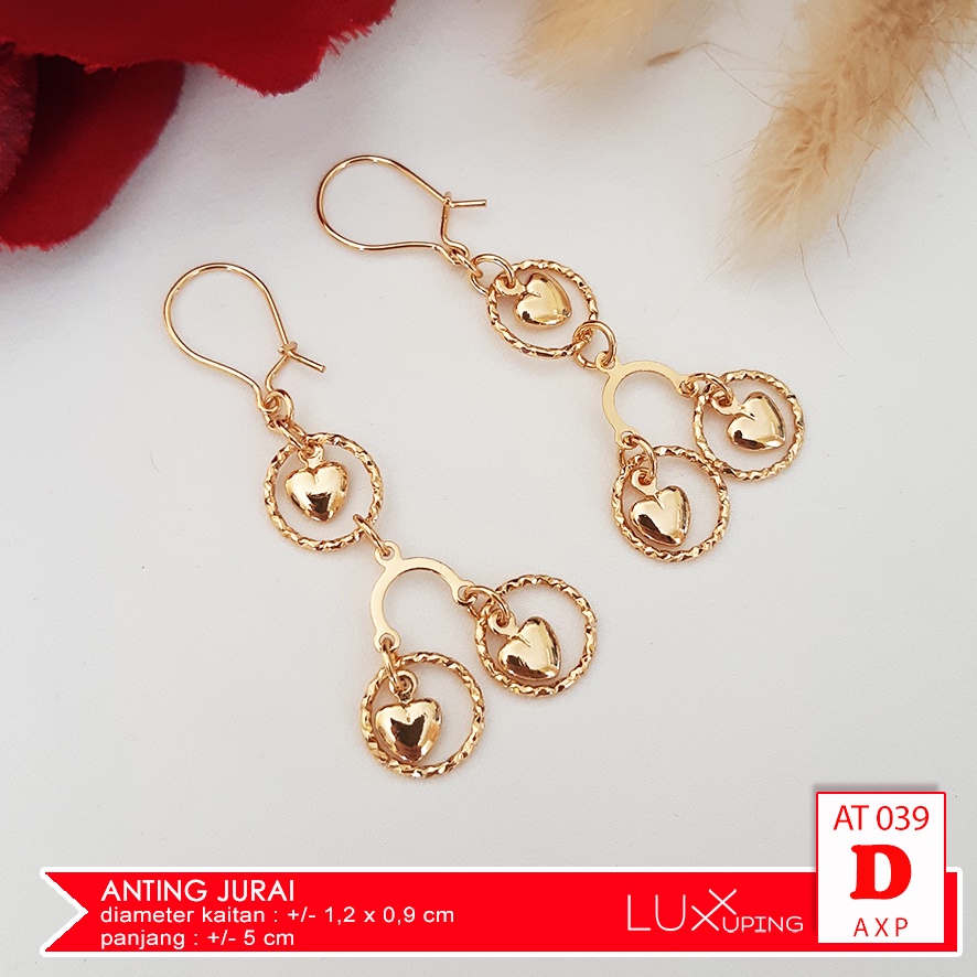 AT 039 Anting Panjang Wanita Lapis Emas Imitasi Perhiasan Set Xuping Murah Love Tassel Jurai Luxx Xuping