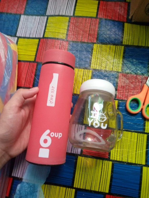 Botol Minum Kaca Six Oup 450ml Beling Cover Plastik 6oup Logo